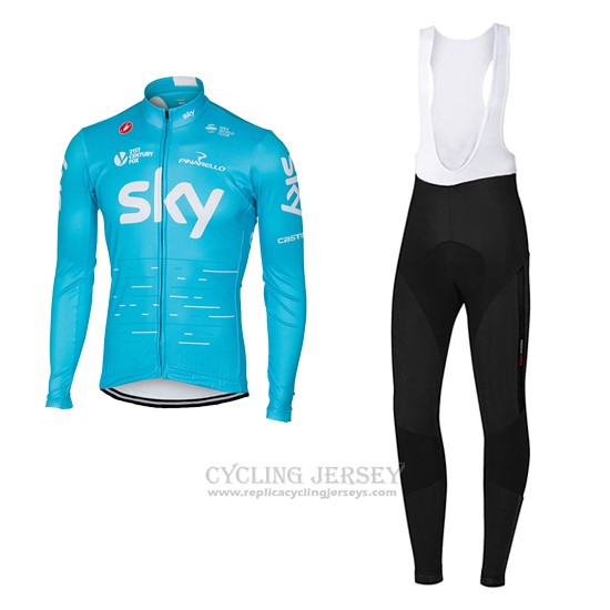 2017 Cycling Jersey Sky Sky Blue Long Sleeve and Bib Tight